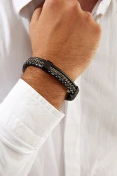 Man Klipsli Deri Geçişli Erkek Bileklik Pdme04 - 4