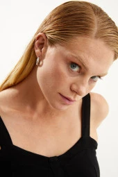 Tif Serisi Hasırlı Halka Gümüş Rengi Kadın Küpe Pdmy12 - 4