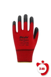 Beybi Pn3 Zebra Kırmızı Polyester Örme Nitril Iş Eldiveni 10 Beden 48 Çift - 1