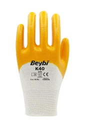 Beybi K40 Sarı Nitril Kaplı Pamuk Ve Polyester Örgü Iş Eldiveni 10 Beden 12 Çift - 1