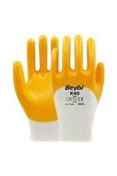 Beybi K40 Sarı Nitril Kaplı Pamuk Ve Polyester Örgü Iş Eldiveni 10 Beden 12 Çift - 3