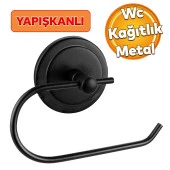 Yapışkanlı Tuvalet Kağıtlık Aparat Açık WC Kağıt Standı Bez Havluluk Paslanmaz Metal Sağlam Siyah Renk thumbnail 1