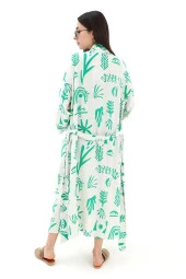 Baskılı Keten Kimono - Yeşil - 1