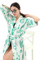 Baskılı Keten Kimono - Yeşil - 6