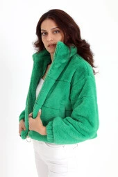 Cepli Kapitone Peluş Mont - Yeşil - 5