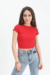 Bluz Bisiklet Yaka Yanları Büzgülü - Kırmızı - 1