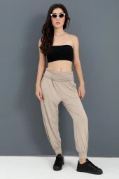 Yüksek Bel Cepli Jogger Pantolon - Bej - 1