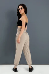 Yüksek Bel Cepli Jogger Pantolon - Bej - 2