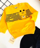 Neşeli Bebekler Kedi Baskılı Cepli Penye Takım Sarı Siyah thumbnail 2