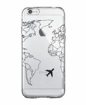 iPhone 6 Plus World Map Lines Premium Şeffaf Silikon Kılıf Baskılı thumbnail 1