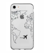 iPhone 8 World Map Lines Premium Şeffaf Silikon Kılıf Baskılı thumbnail 1