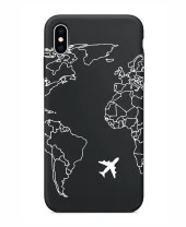 iPhone X World Map Lines Premium Şeffaf Silikon Kılıf Baskılı thumbnail 1