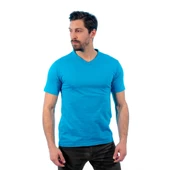 V Yaka Tişört, Turkuaz -113E209- T-shirt, Tshirt, Kısa Kollu - 1