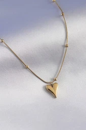 316L Çelik Gold Renk Kalp Figür Minimal Top Detay Kadın Kolye thumbnail 1