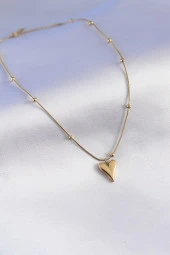 316L Çelik Gold Renk Kalp Figür Minimal Top Detay Kadın Kolye thumbnail 2