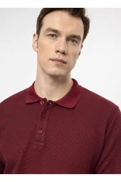 Süvari Polo Yaka Regular Fit Armürlü Koyu Bordo Erkek Kazak TR2013700314 - 3