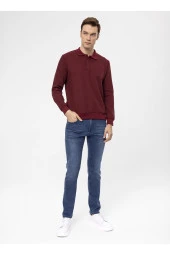 Süvari Polo Yaka Regular Fit Armürlü Koyu Bordo Erkek Kazak TR2013700314 - 2