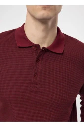 Süvari Polo Yaka Regular Fit Armürlü Koyu Bordo Erkek Kazak TR2013700314 - 4