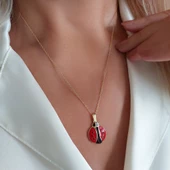 Vaoov 925 Ayar Gümüş Açılan İsimli Gold Uğur Böceği Kolye thumbnail 3