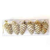 Yılbaşı Ağacı Süsü Lüks Dore Altın Simli Kozalak Yılbaşı Çamı Süsü 6'lı Kutulu - Yeni Yıl Süsleri - 1