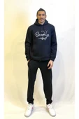 Süperlife Erkek Kapşonlu Rahat Kalıp İçi Polarlı 3 iplik El Yazılı Brooklyn Baskılı SweatShırt spr24sw16 - 1