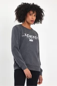 Kadın Bisiklet Yaka Rahat Kalıp 3 iplik Kalın Tokyo Baskılı Sweatshirt SPR24SWk30 - 2