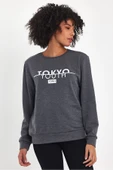 Kadın Bisiklet Yaka Rahat Kalıp 3 iplik Kalın Tokyo Baskılı Sweatshirt SPR24SWk30 - 7
