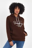 Kadın Kapşonlu Rahat Kalıp İçi Polarlı 3 iplik El Yazılı Brooklyn Baskılı SweatShırt spr24swk16 - 8