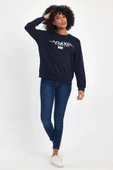 Süperlife Kadın Bisiklet Yaka Rahat Kalıp 3 iplik Kalın Tokyo Baskılı  Sweatshirt SPR24SWk30 - 9