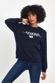 Süperlife Kadın Bisiklet Yaka Rahat Kalıp 3 iplik Kalın Tokyo Baskılı  Sweatshirt SPR24SWk30 - 10