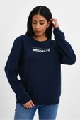 Süperlife Kadın Bisiklet Yaka Rahat Kalıp 3 iplik Kalın Brooklyn Baskılı Sweatshirt SPR24swk29 - 5
