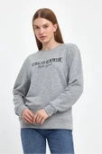 Kadın Bisiklet Yaka Rahat Kalıp 3 iplik Kalın Californıa Baskılı Sweatshirt SPR24SWK32 - 11