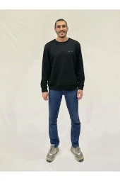 Erkek Bisiklet Yaka Rahat Kalıp 3 iplik Kalın AİR Nakışlı Sweatshirt SPR24SW33 - 1