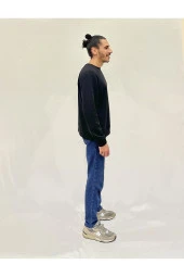 Erkek Bisiklet Yaka Rahat Kalıp 3 iplik Kalın AİR Nakışlı Sweatshirt SPR24SW33 - 3