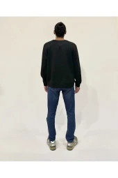 Erkek Bisiklet Yaka Rahat Kalıp 3 iplik Kalın AİR Nakışlı Sweatshirt SPR24SW33 - 4