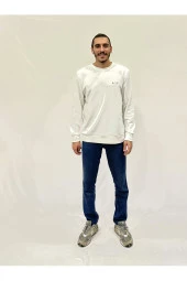 Erkek Bisiklet Yaka Rahat Kalıp 3 iplik Kalın AİR Nakışlı Sweatshirt SPR24SW33 - 9