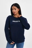 Süperlife Kadın Bisiklet Yaka Rahat Kalıp 3 iplik Kalın Brooklyn Baskılı Sweatshirt SPR24swk29 - 7