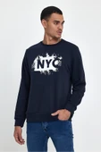 Süperlife Erkek Bisiklet Yaka Rahat Kalıp 3 iplik Kalın NYC Baskılı SweatShırt spr24sw24 - 4