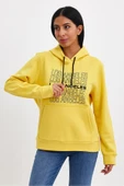Kadın Kapşonlu Rahat Kalıp İçi Polarlı 3 iplik  Los Angeles Baskılı SweatShırt spr24swK10 thumbnail 2