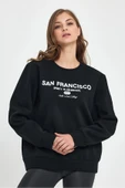 Kadın Bisiklet Yaka Rahat Kalıp İçi Polarlı 3 iplik San Francisco Baskılı Swetashırt Spr24swk27 thumbnail 5
