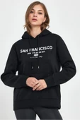 Süperlife Kadın Kapşonlu Rahat Kalıp İçi Polarlı 3 iplik Kanguru Cepli San Francisco Baskılı Swetashırt Spr24swk02 thumbnail 3