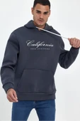 Erkek Kapşonlu Rahat Kalıp İçi Polarlı 3 iplik EL Yazılı Californıa Baskılı Swetashırt spr24sw03 - 6