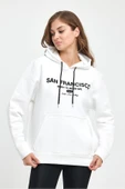 Süperlife Kadın Kapşonlu Rahat Kalıp İçi Polarlı 3 iplik Kanguru Cepli San Francisco Baskılı Swetashırt Spr24swk02 thumbnail 10