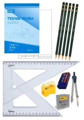 Teknik Resim Seti 12 Parça 1 Paket Teknik Resim Defteri Gönye Dereceli Kalem Metal Pergel Silgi Kalemtraş Hamur Silgi - 4