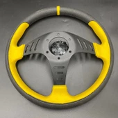 Momo Spor Direksiyon 32cm Sarı Yüzük ve Detaylı-Yarıklı Model-Yarış Spor Direksiyonu - 4