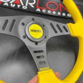 Momo Spor Direksiyon 32cm Sarı Yüzük ve Detaylı-Yarıklı Model-Yarış Spor Direksiyonu - 3