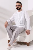 Beyaz Erkek Rahat Kesim 3 Düğmeli Sıfır Yaka Hac ve Umre Şile Bezi Gömlek - 6