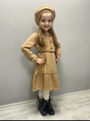 Kaşe Kumaş Şapkalı Kız Çocuk Elbise MNK0559 - 1