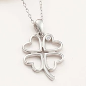 Lucky Life 925 Ayar Gumuss Kalpli Dört Yapraklı Yonca Lucky Life Kadın Kolye thumbnail 1