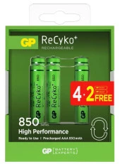 Gp AAA 850 mAh Şarjlı İnce Kalem Pil  4+2'li Paket Recyko GPHCH83BOK thumbnail 1